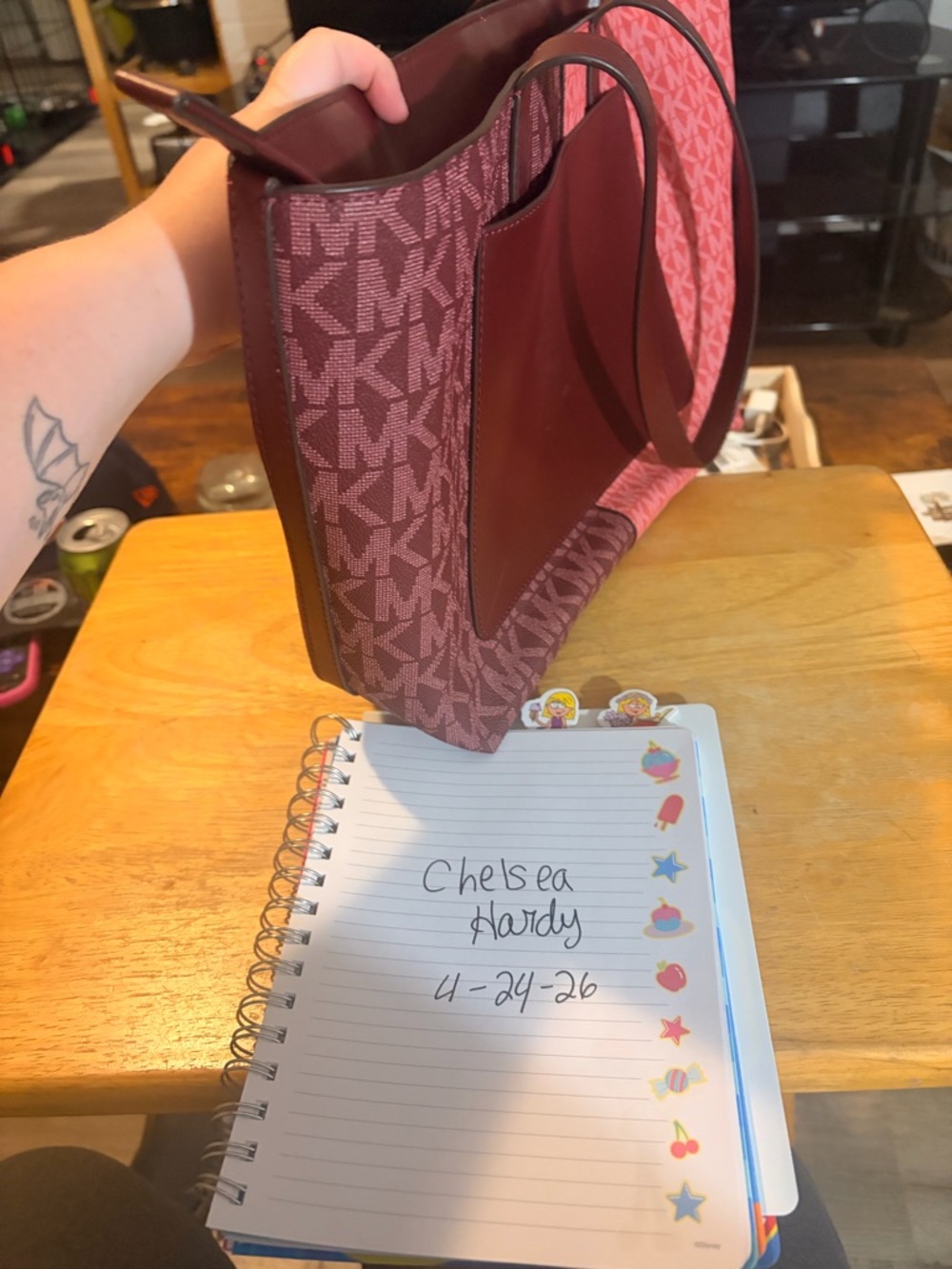 Michael Kors Two-Tone Pink & Burgundy MK Signature Tote - Picture 2 of 3